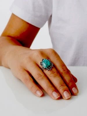 Sterling Silver Turquoise Ornate Statement Ring - Thumbnail 3