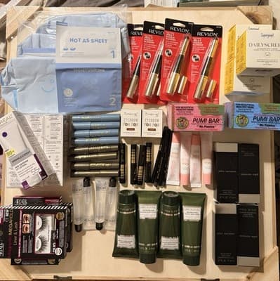 56 Piece Makeup Bundle 4X each: Supergoop L’Oreal Creme Shop Ardell Belle Beauty