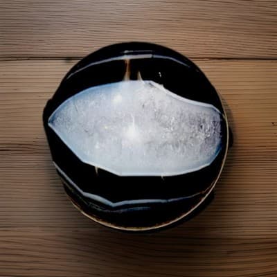 Polished Black Banded Agate Crystal Sphere with Druzy Section Display Specimen - Thumbnail 2