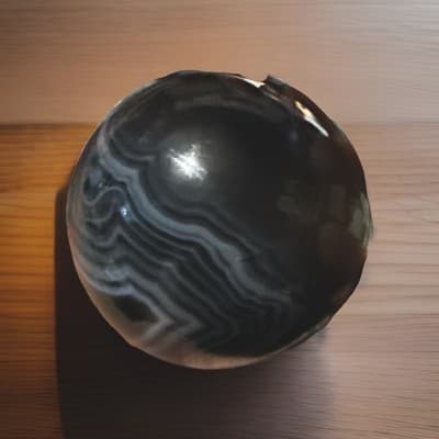 Polished Black Banded Agate Crystal Sphere with Druzy Section Display Specimen - Thumbnail 6