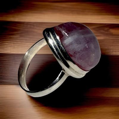 Sterling Silver Pink Moonstone Pear Shape Bezel Ring Size 9 - Thumbnail 3