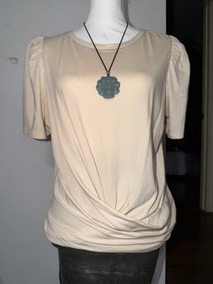 NWT New EXPRESS Beige Puff Sleeve Twist Front Supima Cotton Blouse Top Office