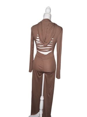 NWT Halara Long-sleeve Hooded One piece Back-Cutout Jumpsuit M viscose elastane