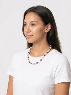 White & Rose Quartz + Mother of Pearl + Hematite - Sweet Romantic Cute Necklace - Thumbnail 4
