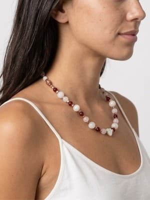 White & Rose Quartz + Mother of Pearl + Hematite - Sweet Romantic Cute Necklace - Thumbnail 3