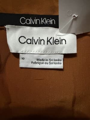 Calvin Klein Rust Midi Collared Long Sleeve Tie Waist Peep Key Hole Dress Sz 10 - Thumbnail 4