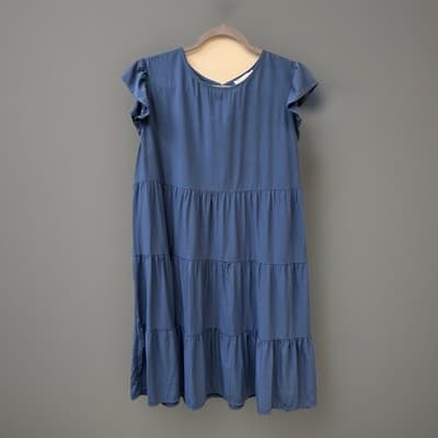 KIRUNDO Ruffled Flowy Tiered Blue Cottagecore Midi Boho Chic Fairycore Dress XL - Thumbnail 5