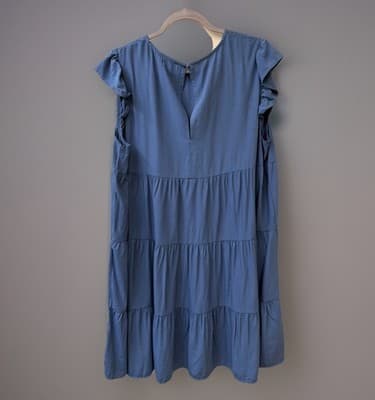 KIRUNDO Ruffled Flowy Tiered Blue Cottagecore Midi Boho Chic Fairycore Dress XL - Thumbnail 4