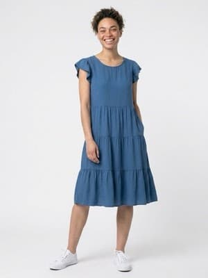 KIRUNDO Ruffled Flowy Tiered Blue Cottagecore Midi Boho Chic Fairycore Dress XL - Thumbnail 3