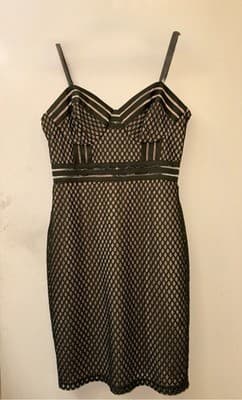 GUESS Nude Olive Green Bandage Bodycon Dress Mirage Mesh Overlay Midi Dress Y2K - Thumbnail 7