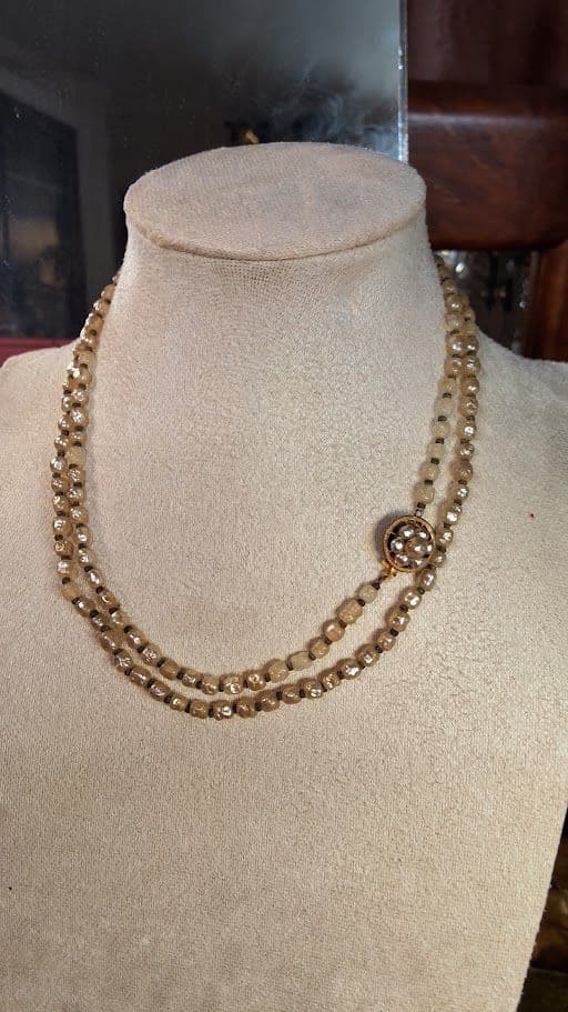 F41 VTG Miriam Haskell Signed Single Strand Faux Pearl Necklace Silver Spacers READ - Thumbnail 2