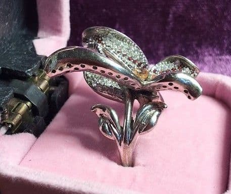 F7 - Vintage stamped only 925 Sterling Silver Multi-Gemstone Butterfly Statement Cocktail Ring SZ 7.5 - Thumbnail 3