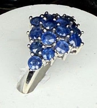 F6- Beautiful Vintage 925 Sterling Silver Blue Sapphire Cluster Statement Ring - Thumbnail 2