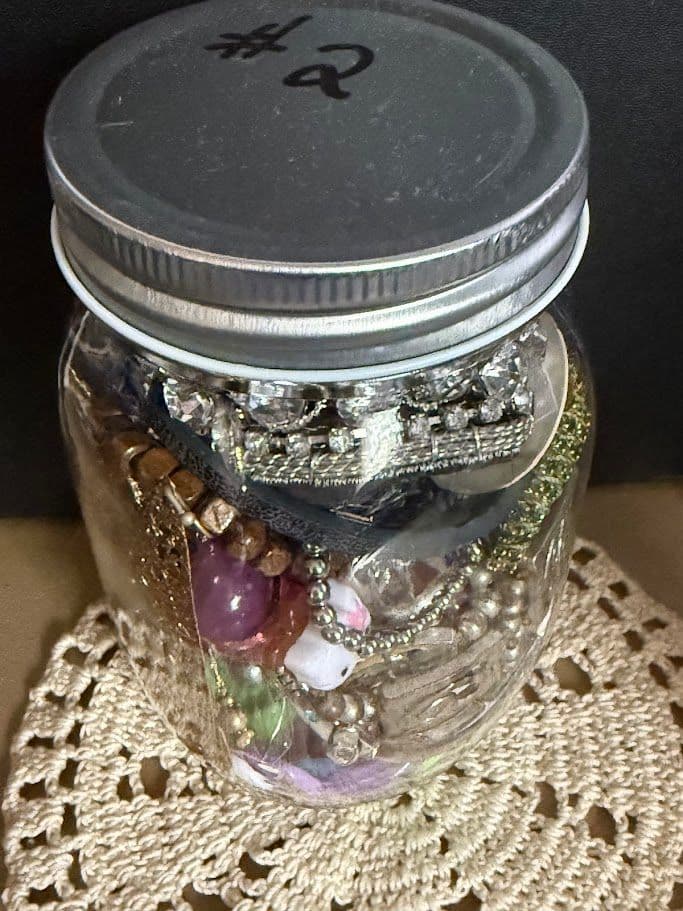 F32 #3 Mystery Mason Jewelry Jar - Craft Lot 12oz Jar