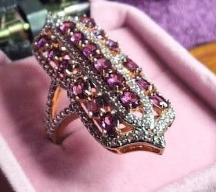 F8 - Victoria Wieck? 925 Sterling Silver Rose Gold Vermeil Rhodolite Garnet Ring SZ 9 - Thumbnail 2