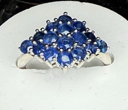 F6- Beautiful Vintage 925 Sterling Silver Blue Sapphire Cluster Statement Ring