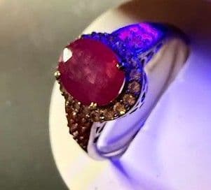 F11 - D'Joy 925 Sterling Silver Lab-Created Ruby Halo Statement Ring - Size 10 - Thumbnail 4