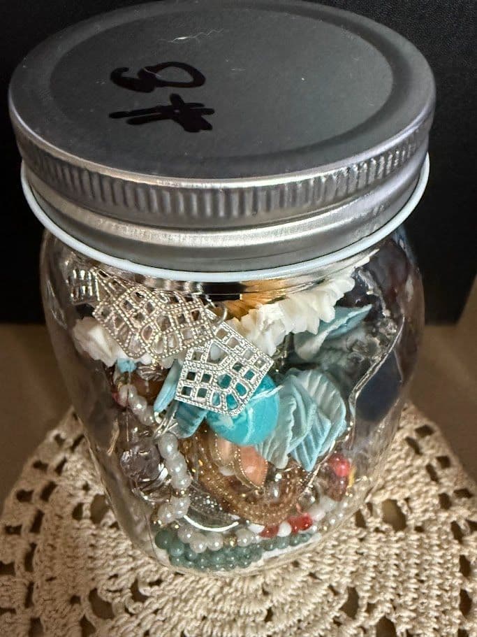 F37 #8 Mystery Mason Jewelry Jar - Craft Lot 12oz Jar