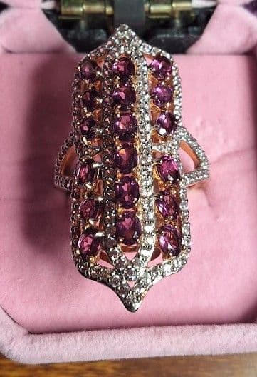 F8 - Victoria Wieck? 925 Sterling Silver Rose Gold Vermeil Rhodolite Garnet Ring SZ 9