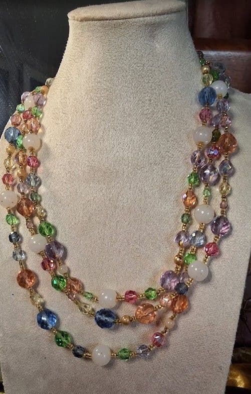 F1 - Vintage R.J. Graziano Multi-Strand Pastel Candy Glass Bead Necklace