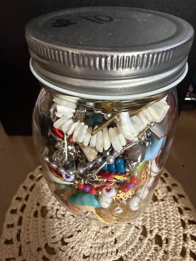 F38 #10 Mystery Mason Jewelry Jar - Craft Lot 12oz Jar