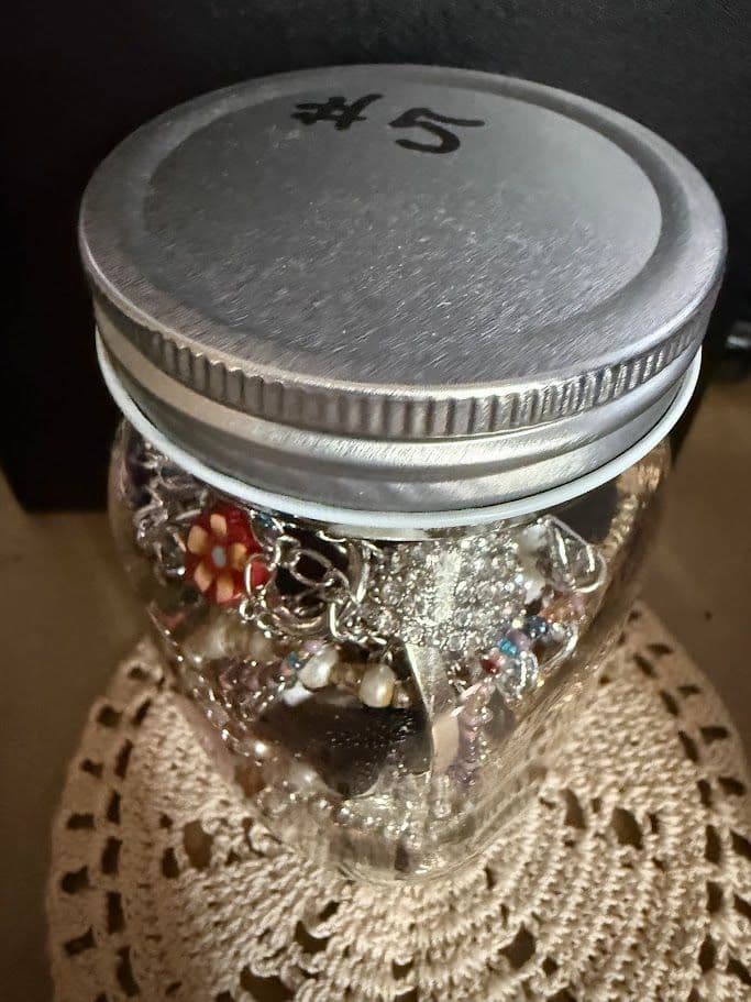 F34 #5 Mystery Mason Jewelry Jar - Craft Lot 12oz Jar