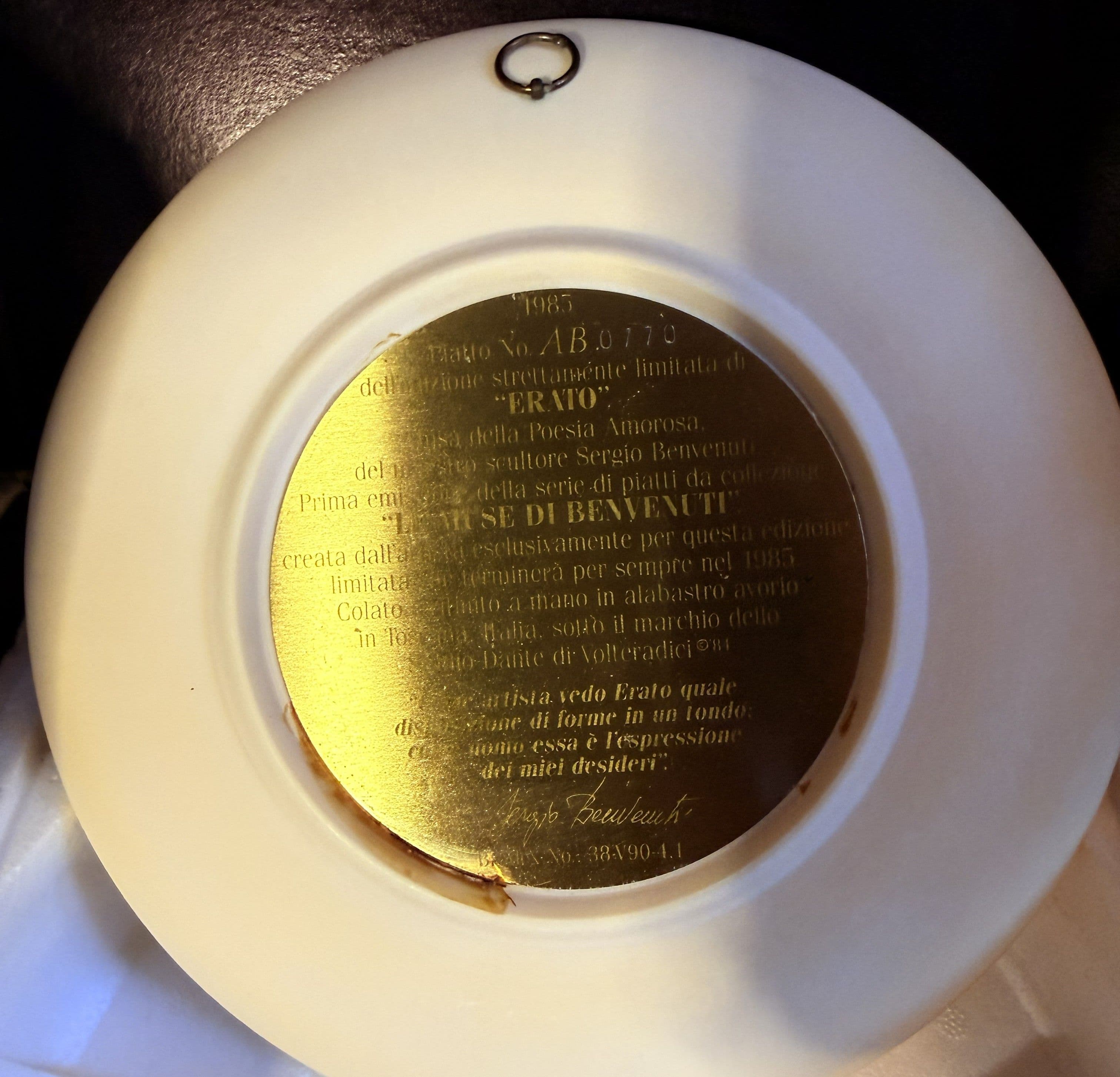 F25 - Vintage 1985 Studio Dante di Volteradici "Erato" Alabaster Relief Plate w/ COA - Made in Italy - Thumbnail 2