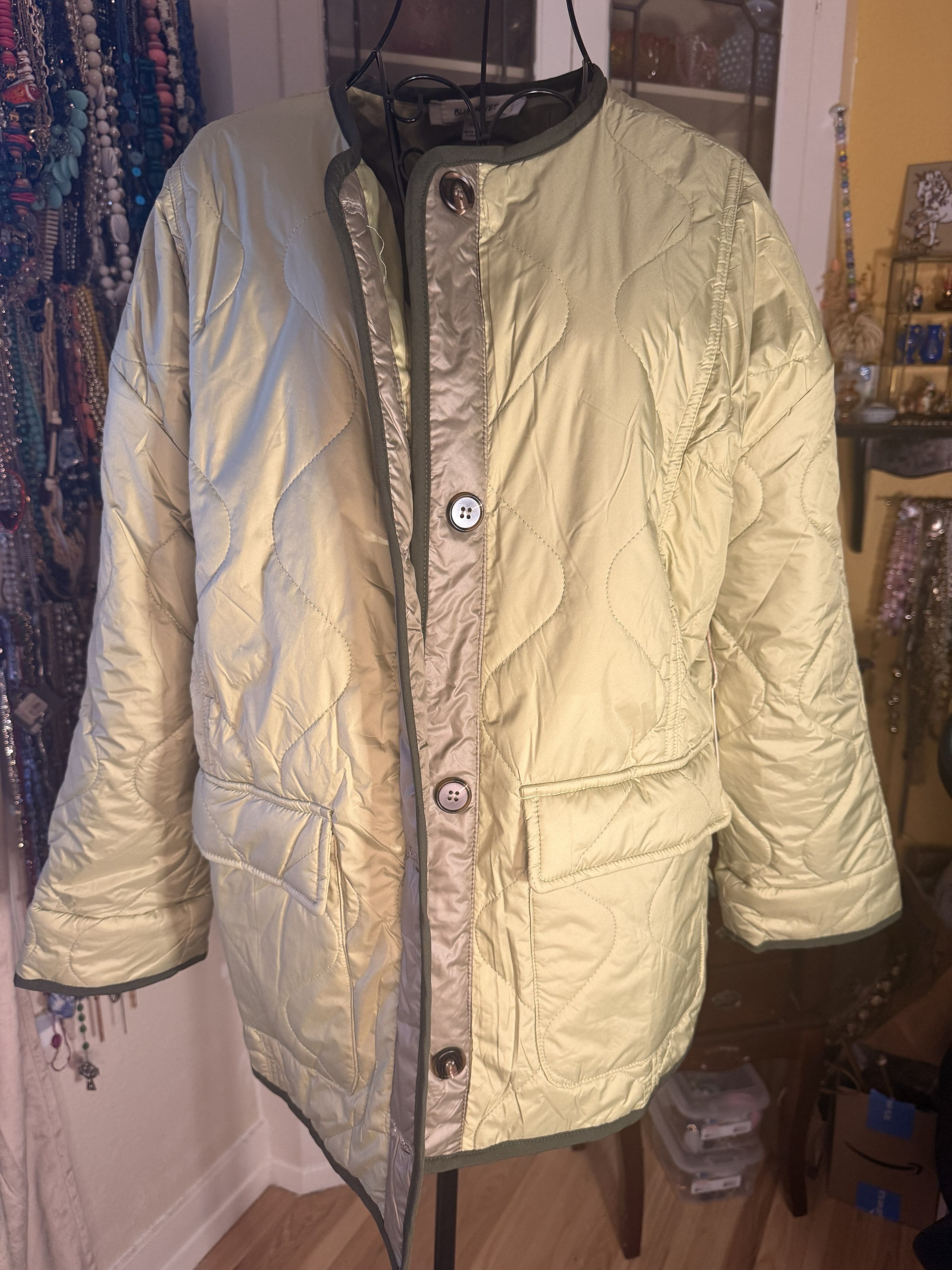 F23 - BiBi NWOT Oversized (very) Light Sage Green Onion Quilted Liner Jacket Shacket - M