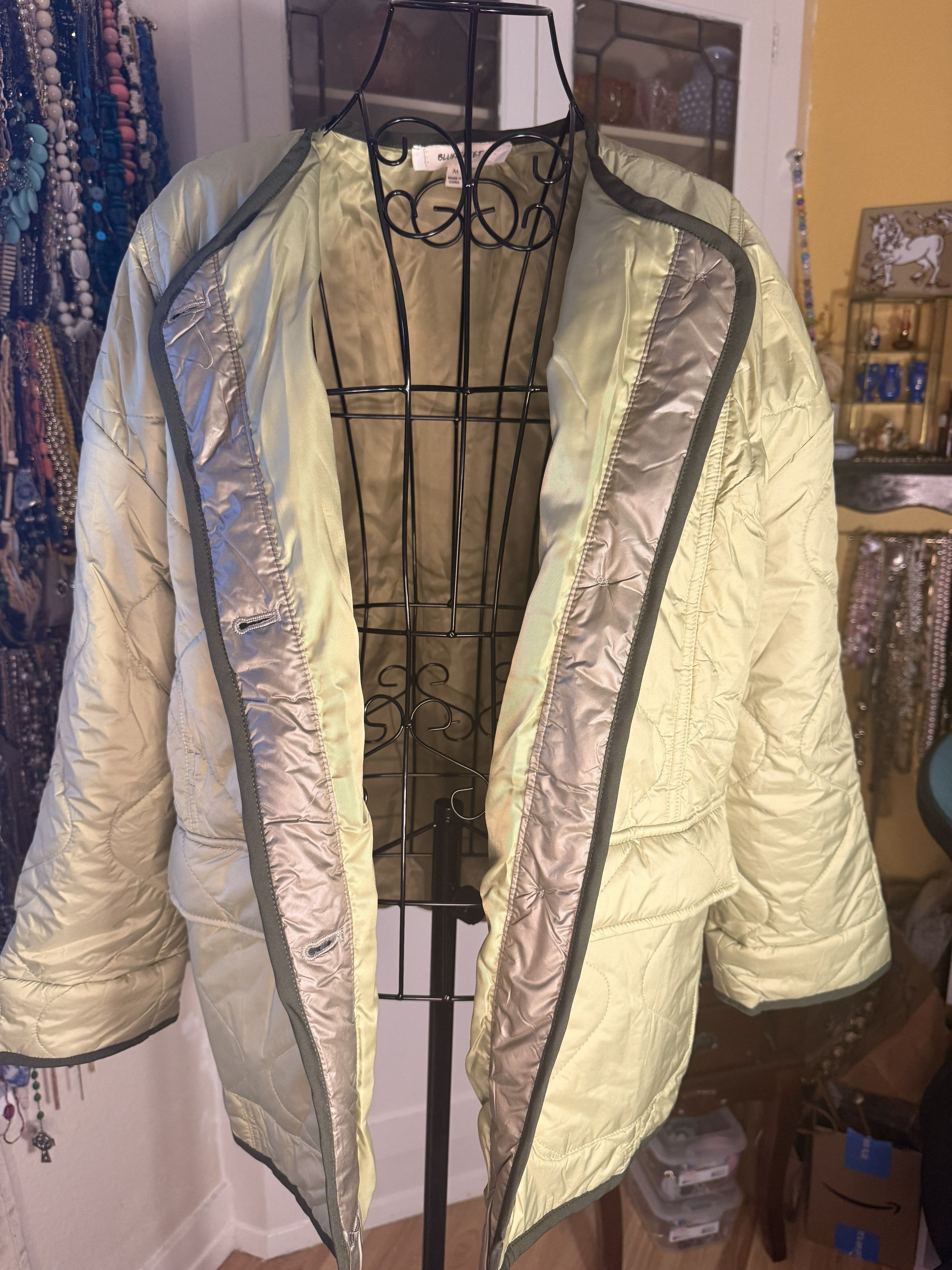 F23 - BiBi NWOT Oversized (very) Light Sage Green Onion Quilted Liner Jacket Shacket - M - Thumbnail 2