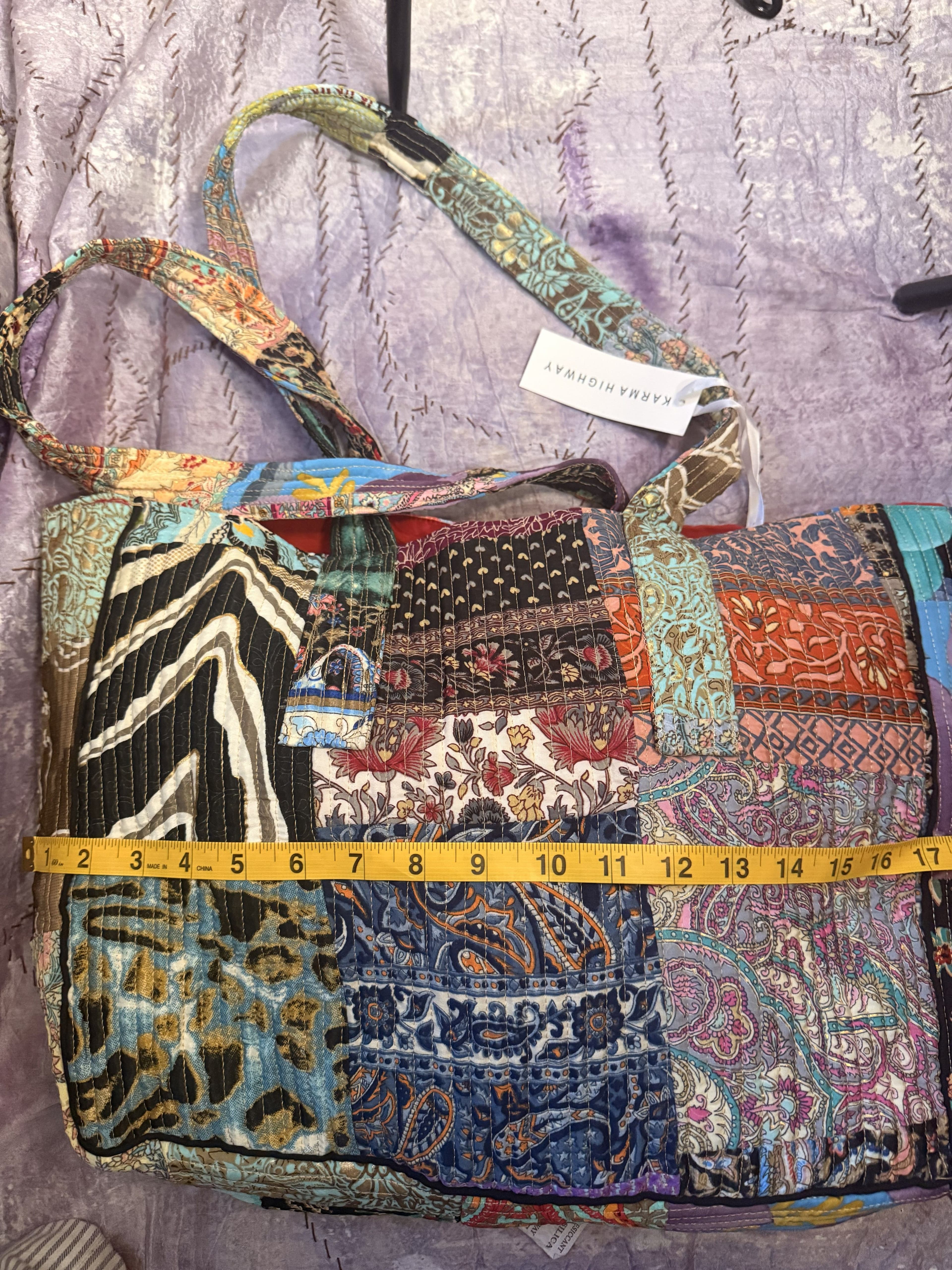 F19 - NWT Karma Highway Boho Patchwork Quilted Tote Bag - Vibrant Kantha - Thumbnail 3