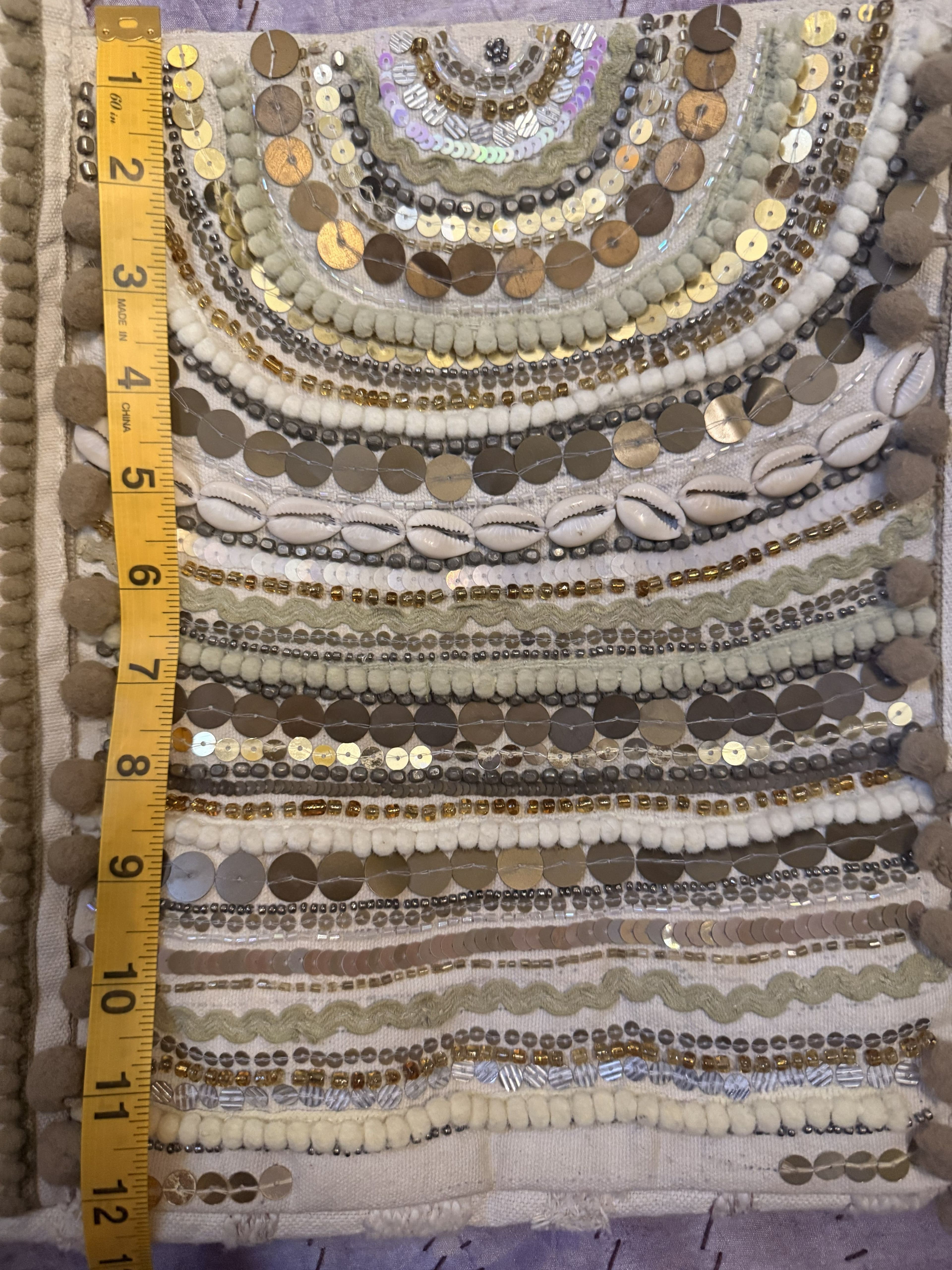 F69 - NWOT Karma Highway Oversized Boho Embellished Cowrie Shell Tote Bag - Cream - Thumbnail 4