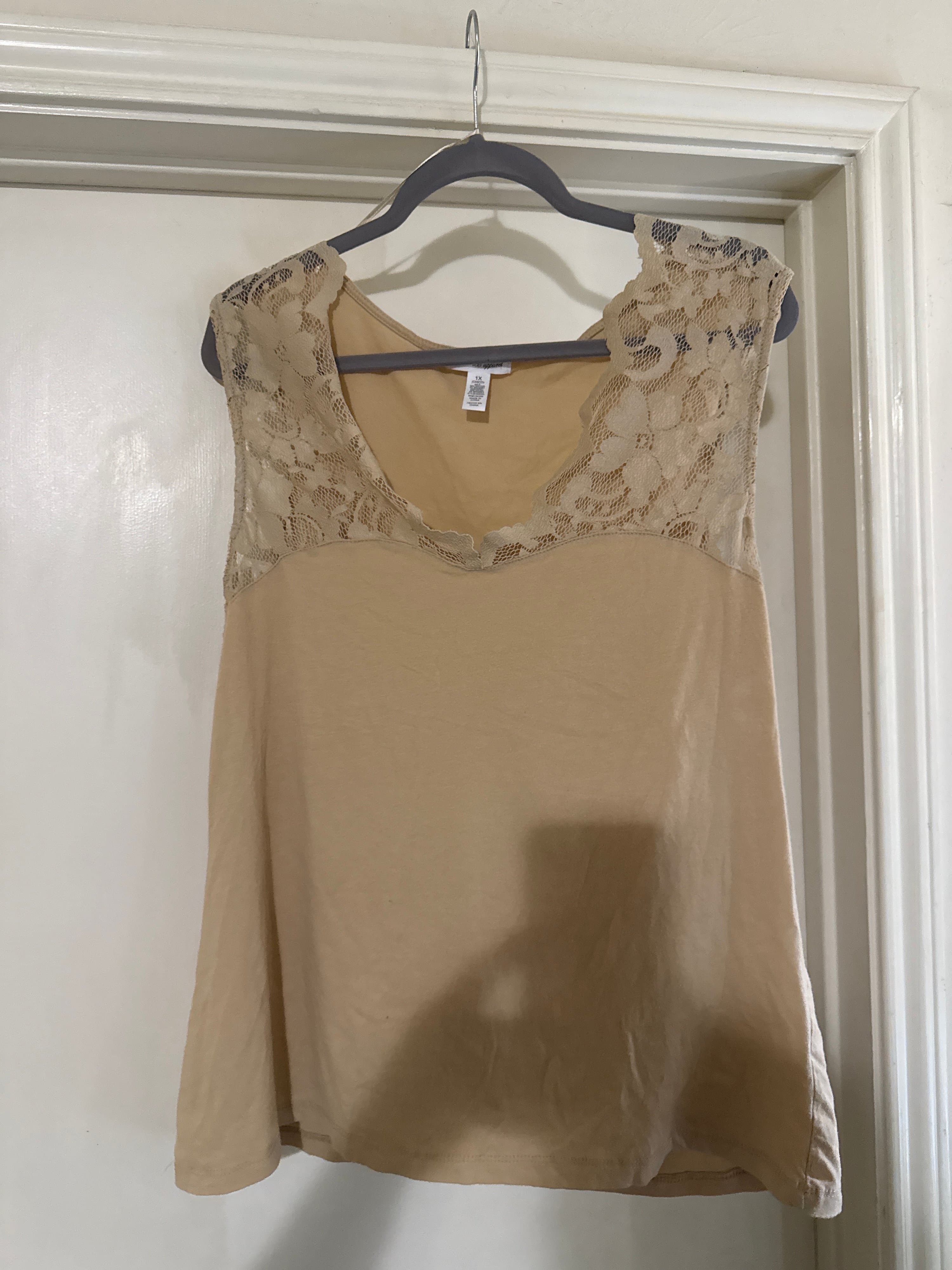 Women's Lace Trim Sleeveless Top Beige - Thumbnail 2