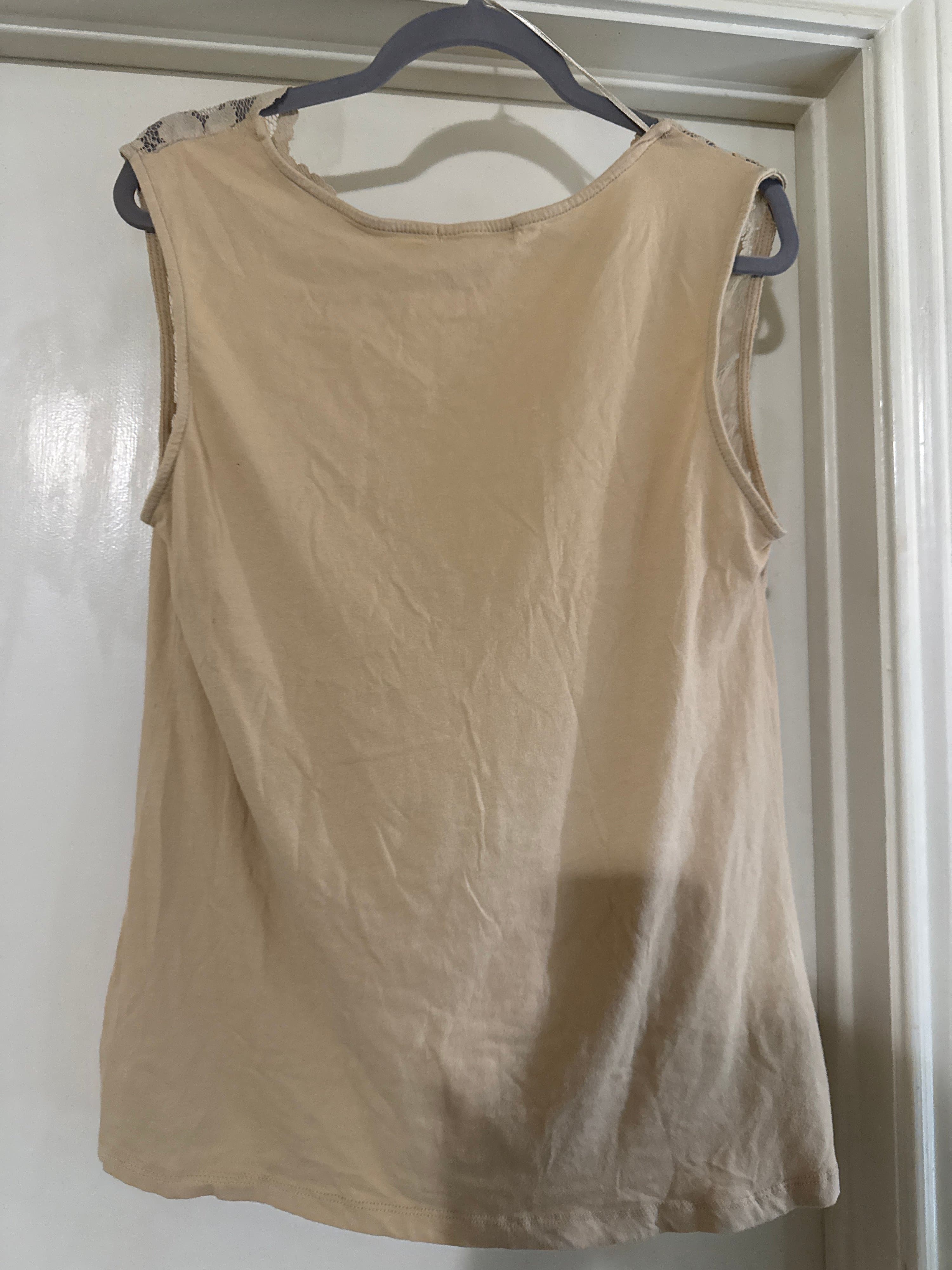 Women's Lace Trim Sleeveless Top Beige - Thumbnail 4