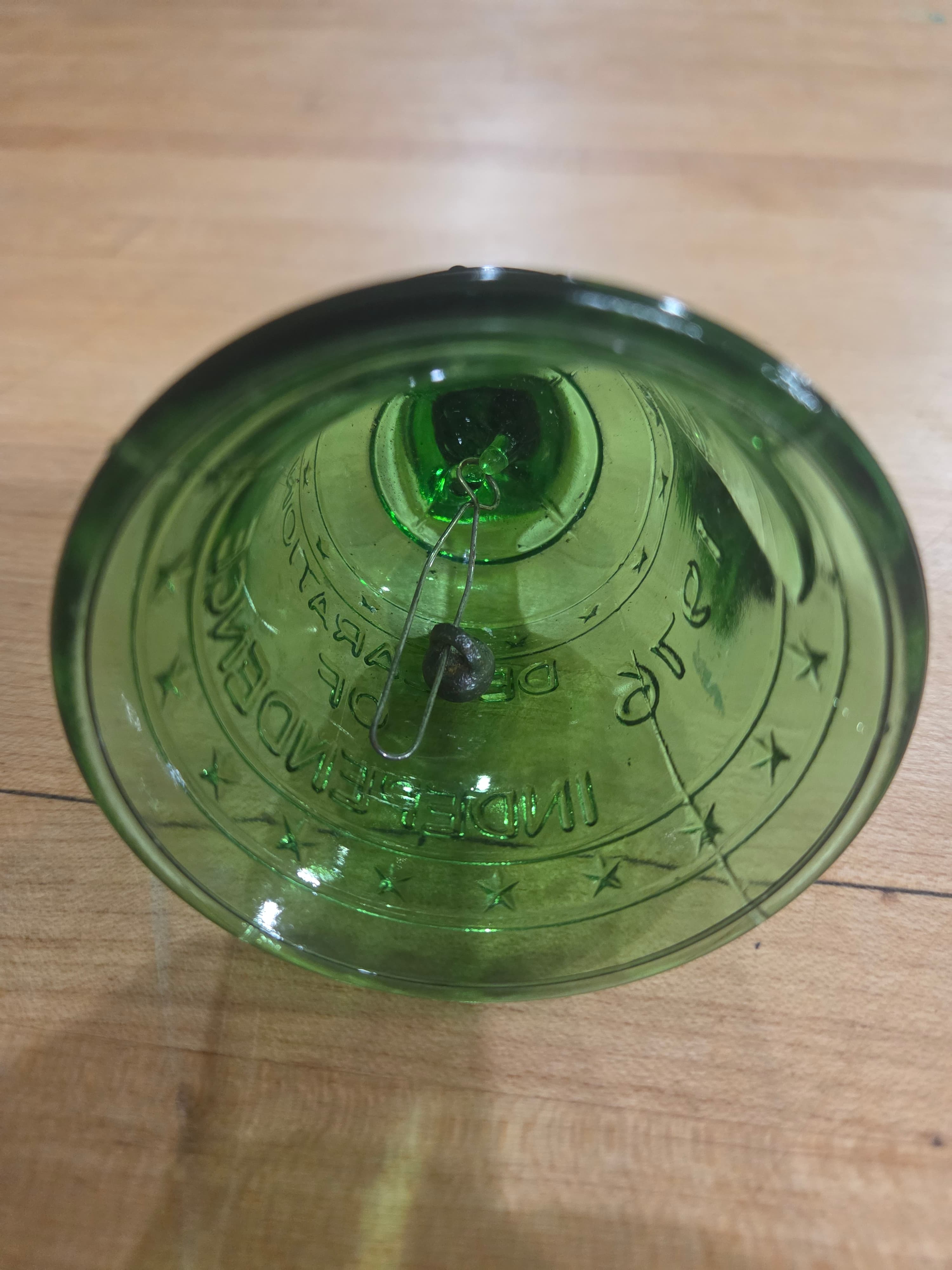 Vintage 1976 Bicentennial Green Glass Liberty Bell Commemorative Hand Bell - Thumbnail 6