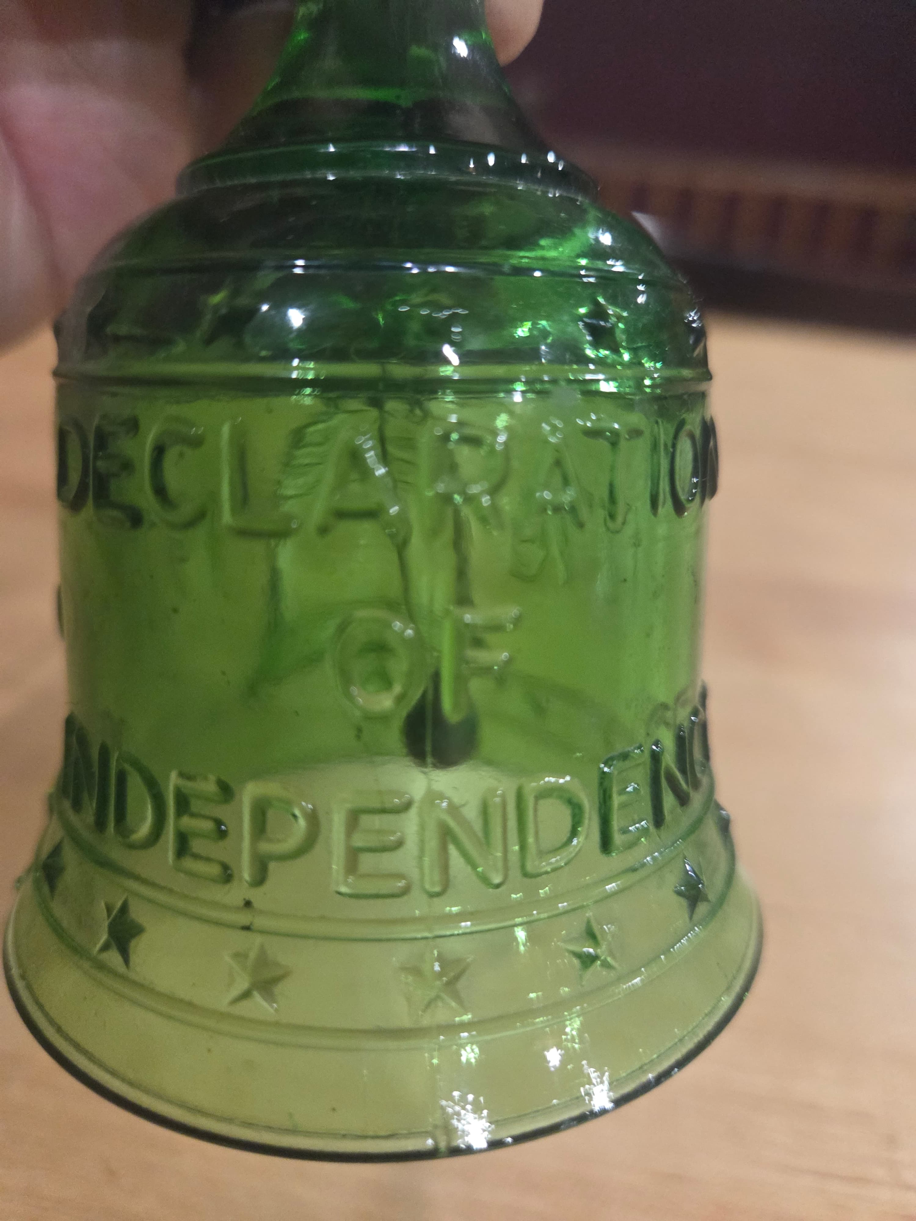 Vintage 1976 Bicentennial Green Glass Liberty Bell Commemorative Hand Bell - Thumbnail 2