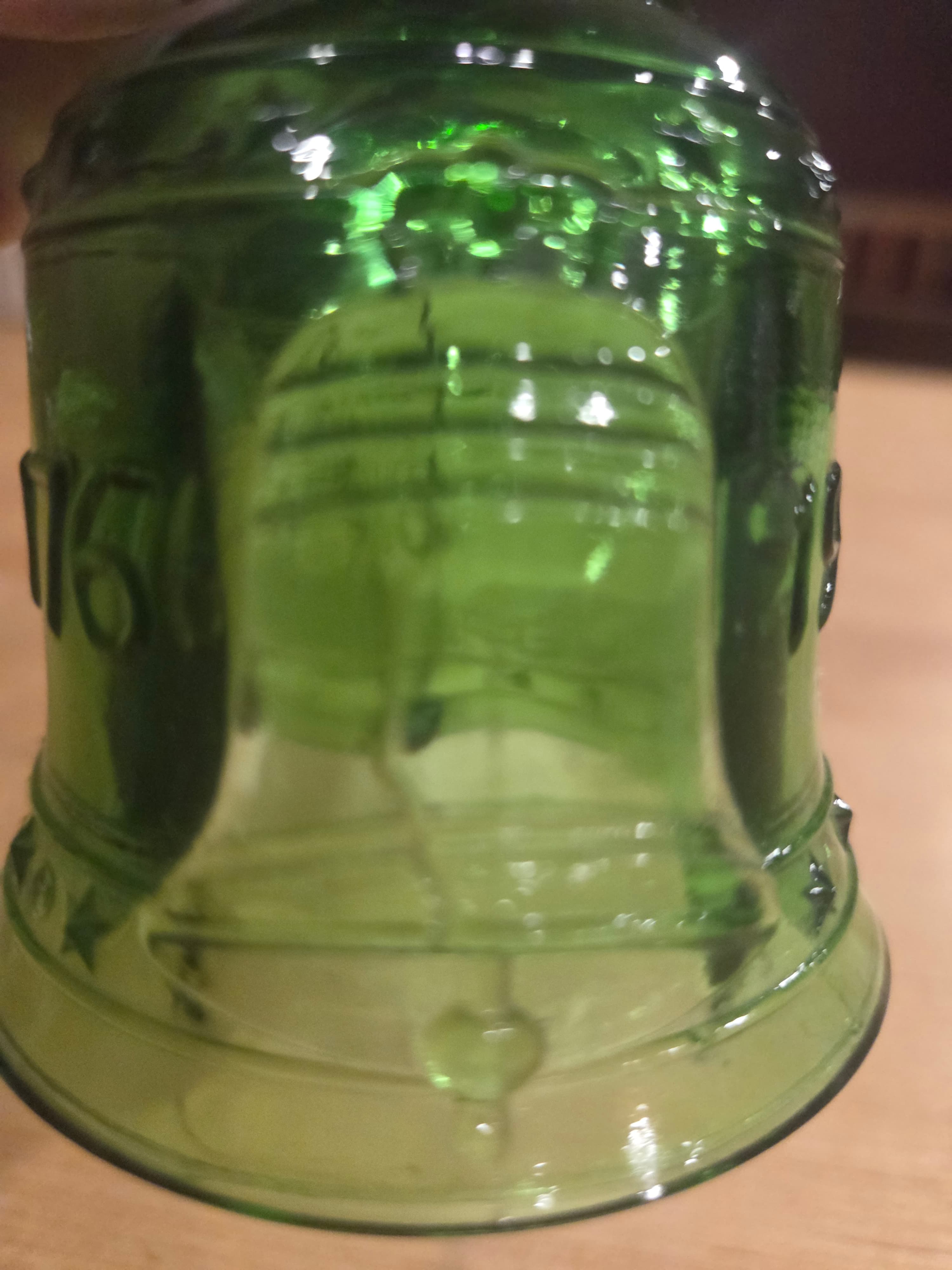 Vintage 1976 Bicentennial Green Glass Liberty Bell Commemorative Hand Bell - Thumbnail 4