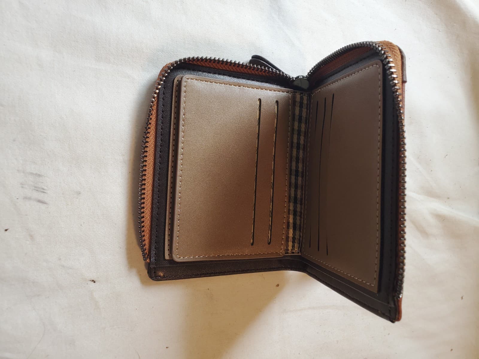 Pidengbao Men's Brown Zip Around Wallet Distressed Leather Look Coin Pocket Bifo - Thumbnail 4