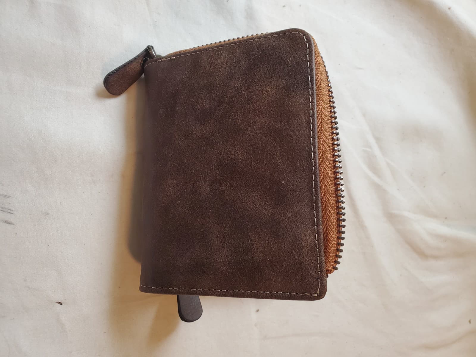 Pidengbao Men's Brown Zip Around Wallet Distressed Leather Look Coin Pocket Bifo - Thumbnail 3