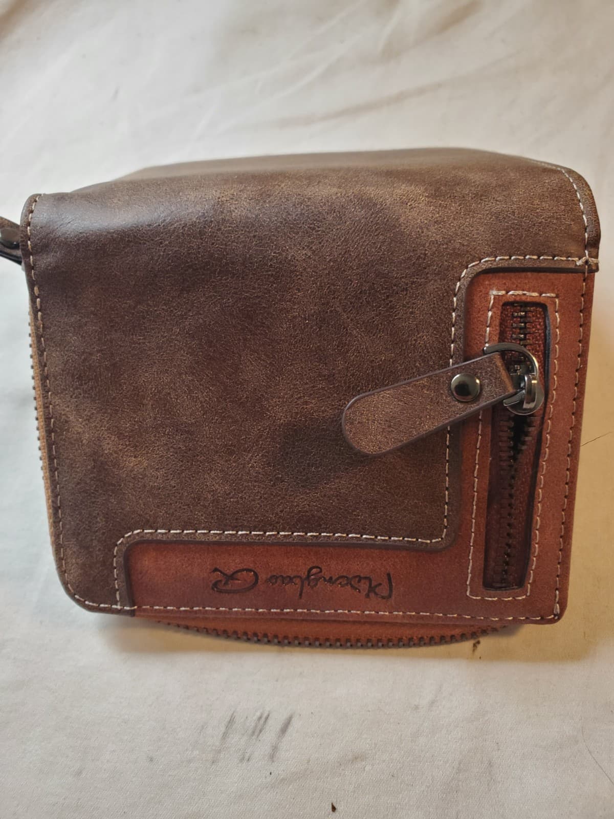 Pidengbao Men's Brown Zip Around Wallet Distressed Leather Look Coin Pocket Bifo