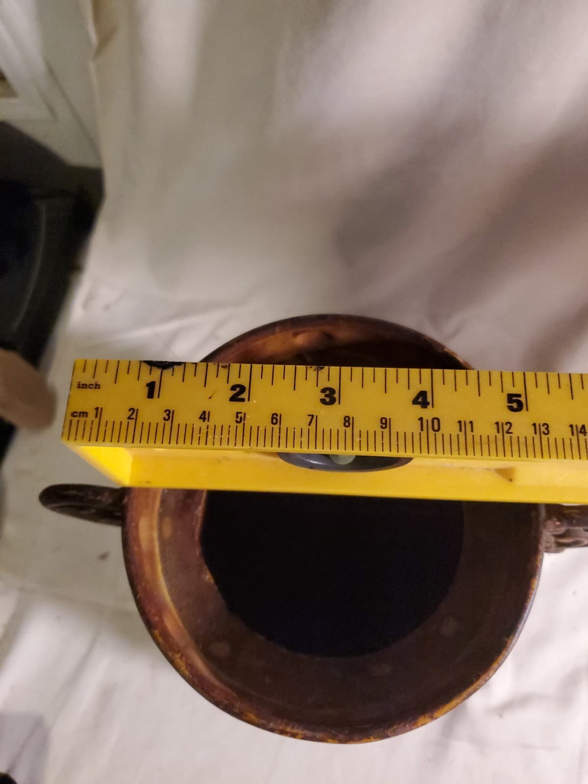 Vintage Copper Tone Embossed Metal Urn Vase Planter Scroll Handles - Thumbnail 6
