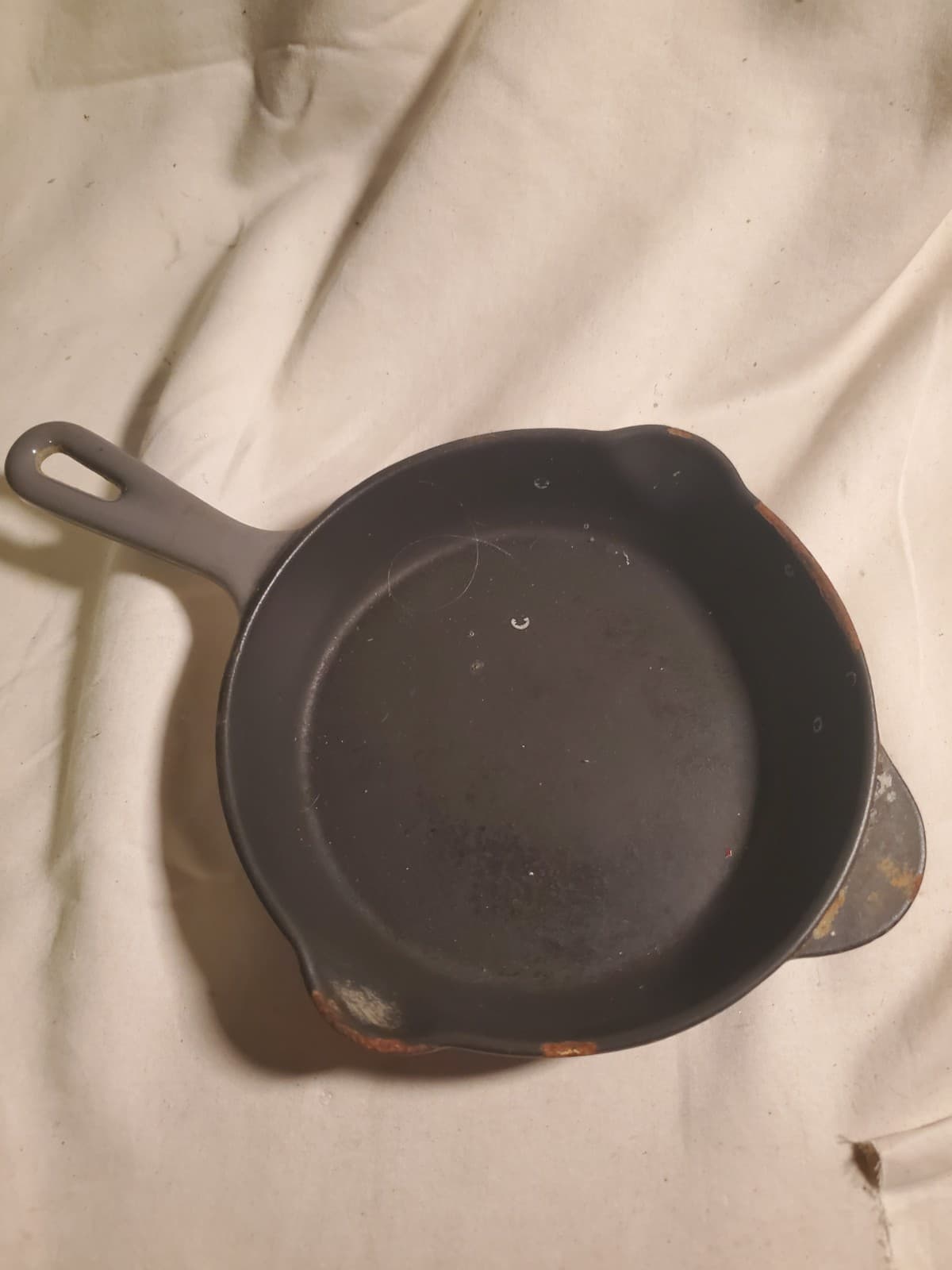 Vintage French Cast Iron Skillet No. 16 Gray Enamel Exterior 6.5" Made in France