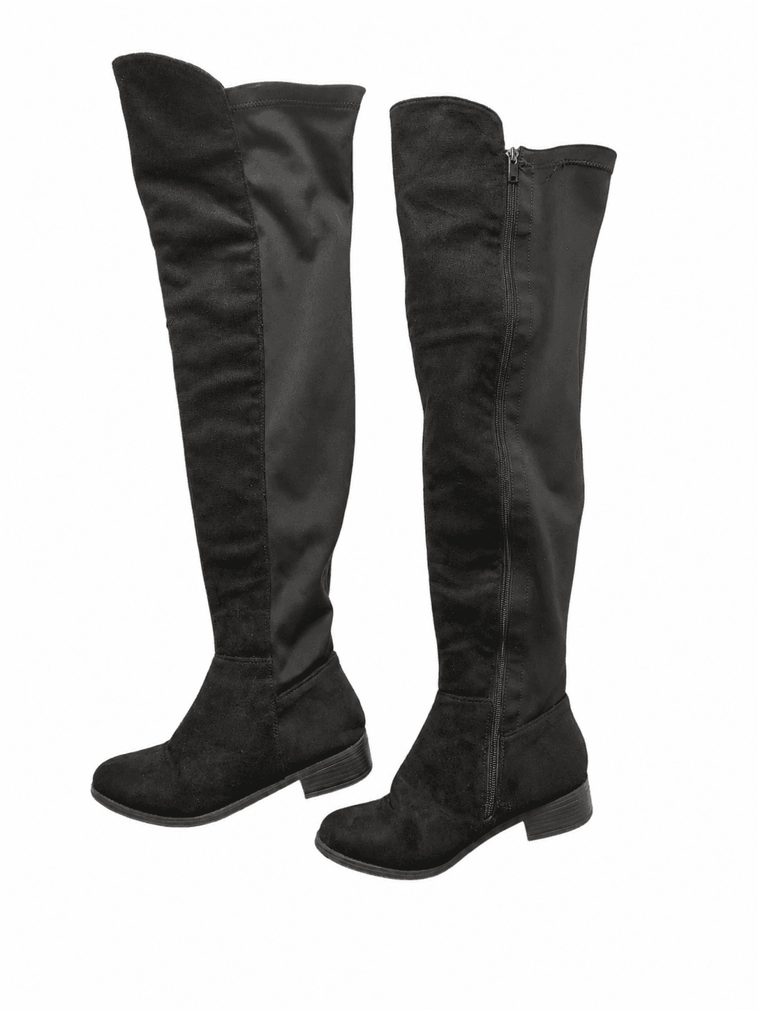 Women’s Black Over The Knee Boots Size 9 Thigh High Slouch Side Zip Low Heel