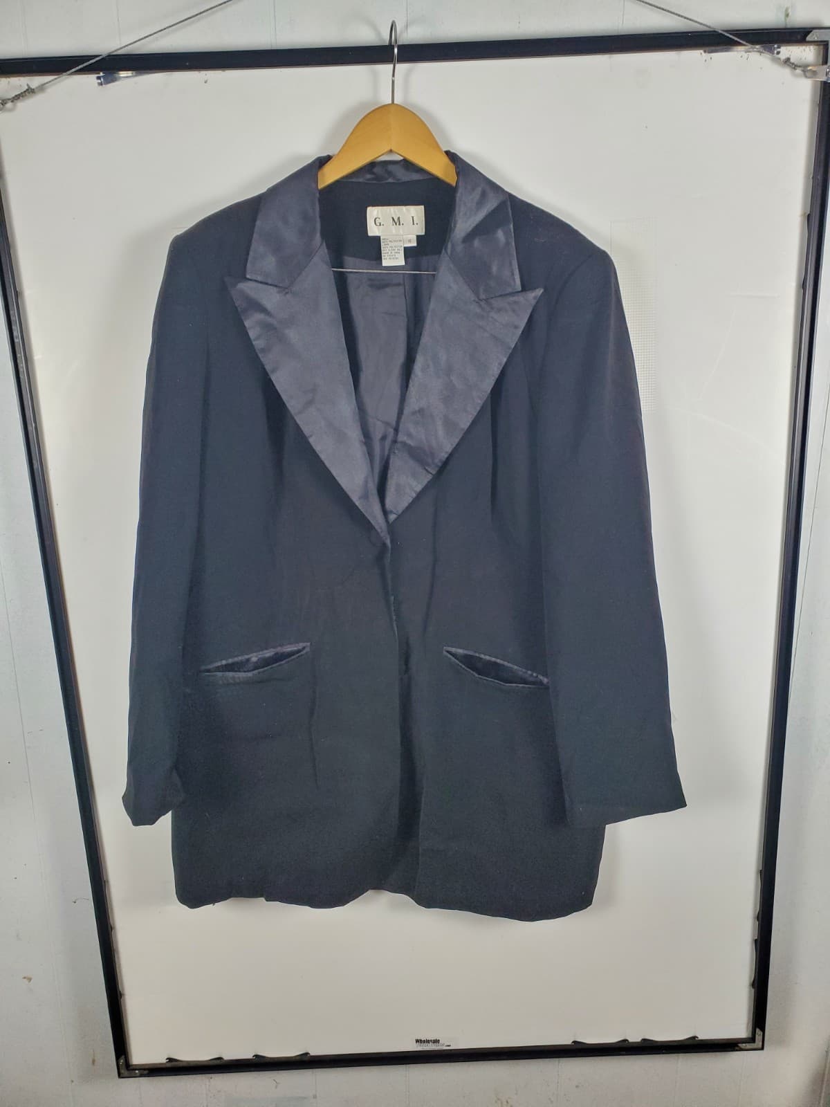 Vintage G.M.I. Women's Black Tuxedo Blazer Size 16 Satin Shawl Collar Formal
