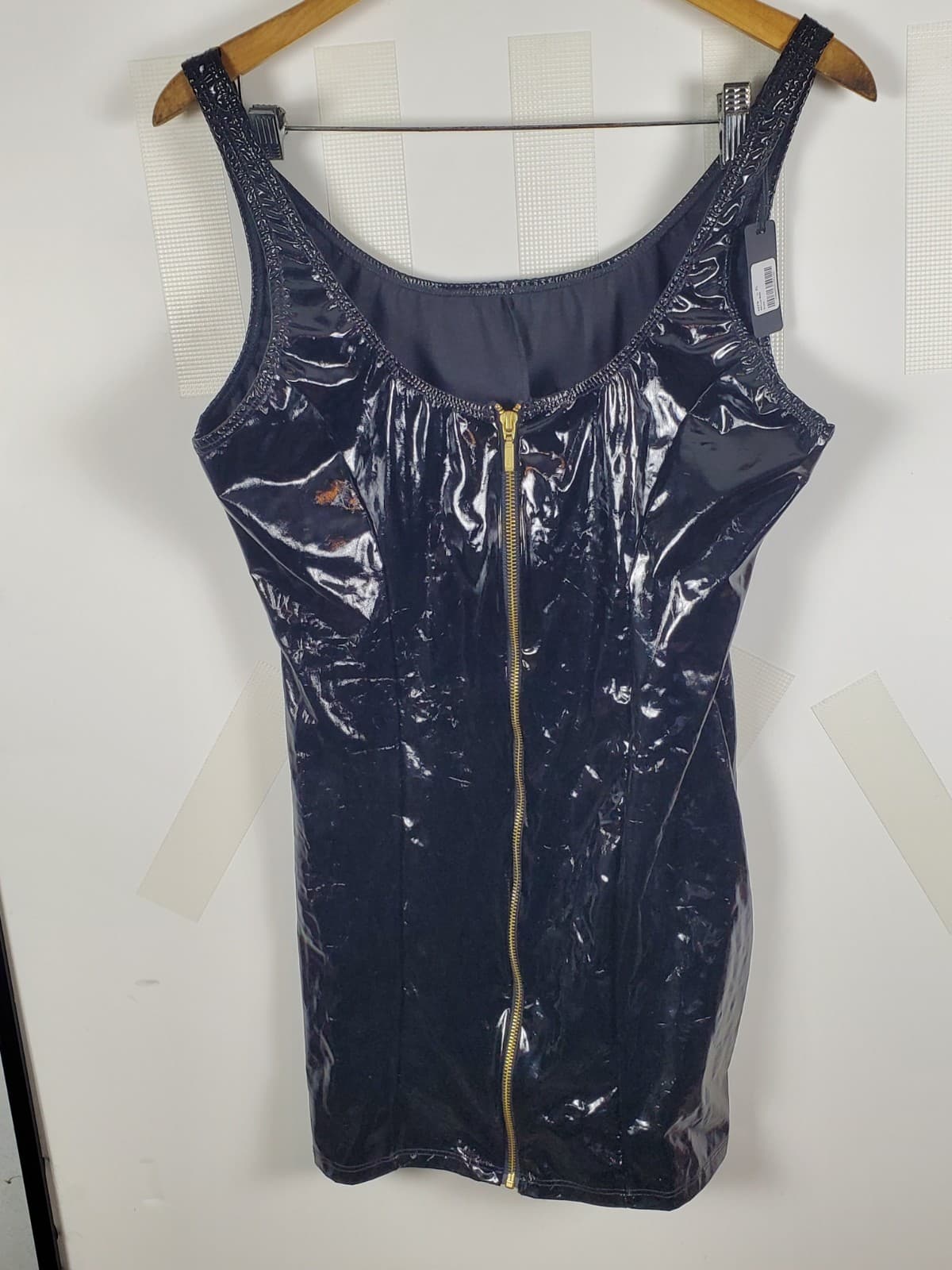 Mapale Womens Wet Look PVC Leather Mini Dress Shiny Hollow Out Party Club Dress