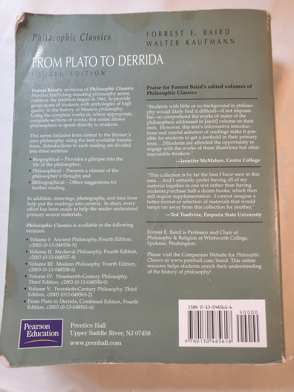 Philosophic Classics : From Plato to Derrida by Forrest E. Baird 4th Ed. - Thumbnail 3