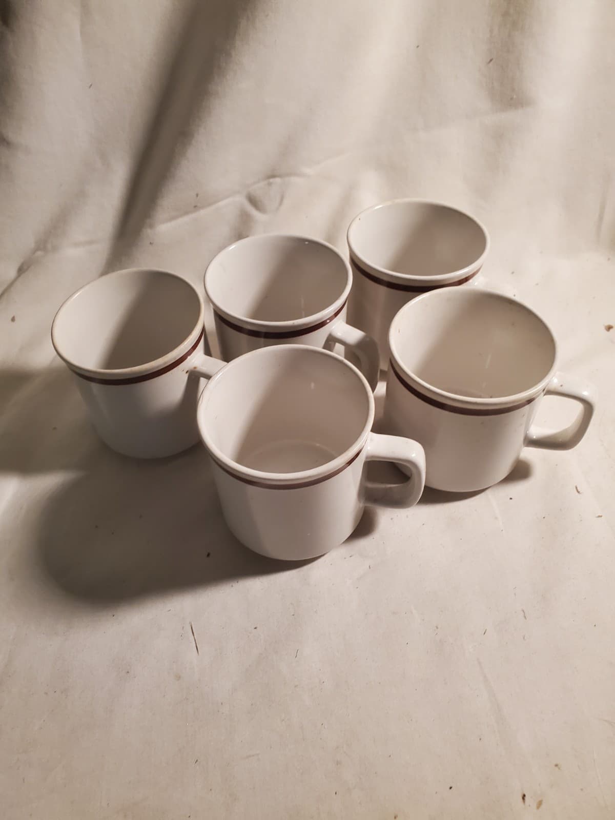 Genuine Stoneware Japan Coffee Mugs Tea Cups Vtg Japan Brown Stripe 3" Set of 5 - Thumbnail 2