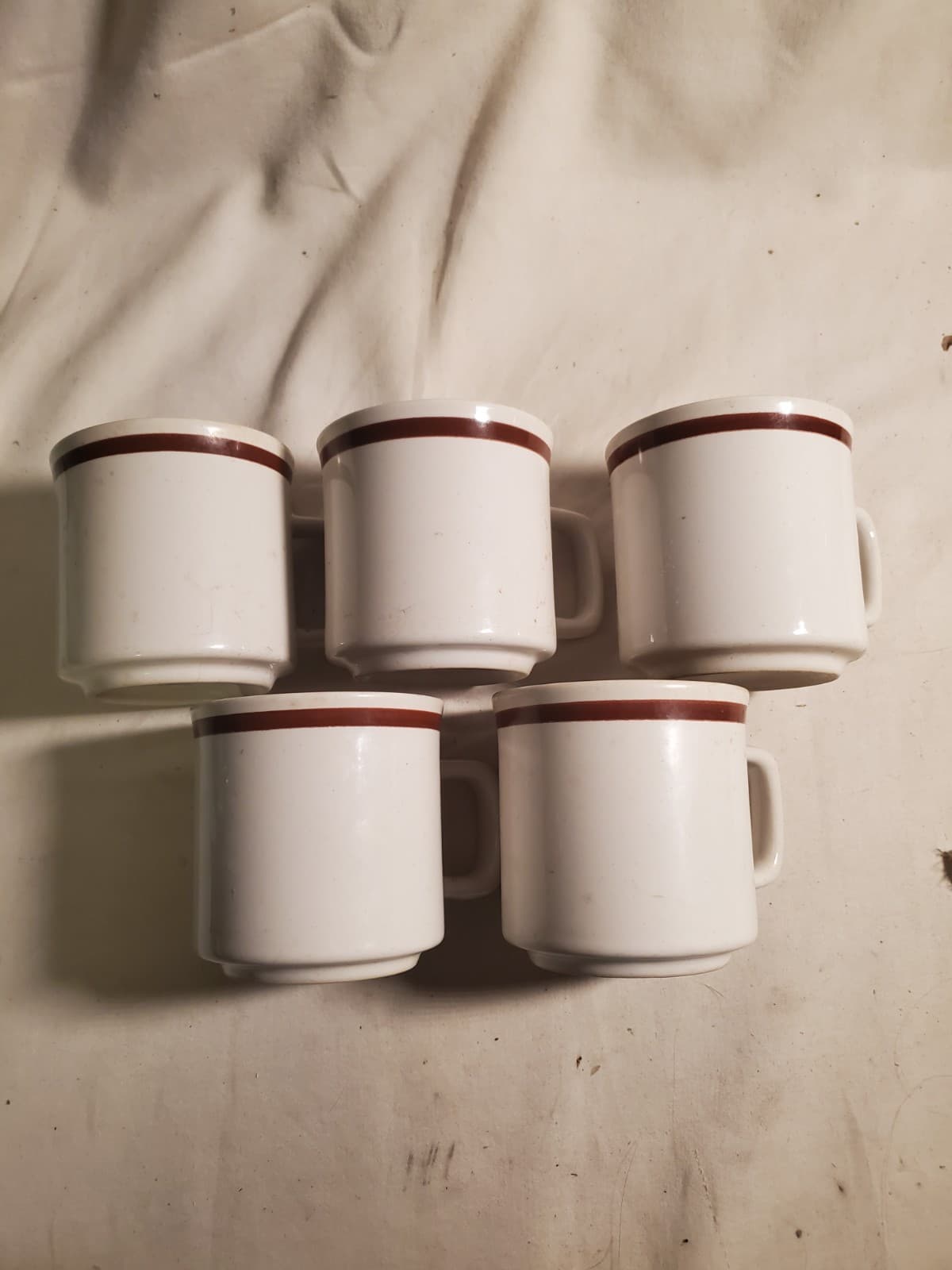 Genuine Stoneware Japan Coffee Mugs Tea Cups Vtg Japan Brown Stripe 3" Set of 5