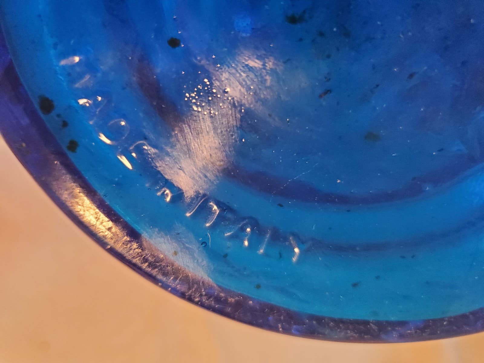 MCM Empoli Blue Glass Vase Bottle Grapes Pears Fruit Pattern Made in Italy 15" - Thumbnail 8