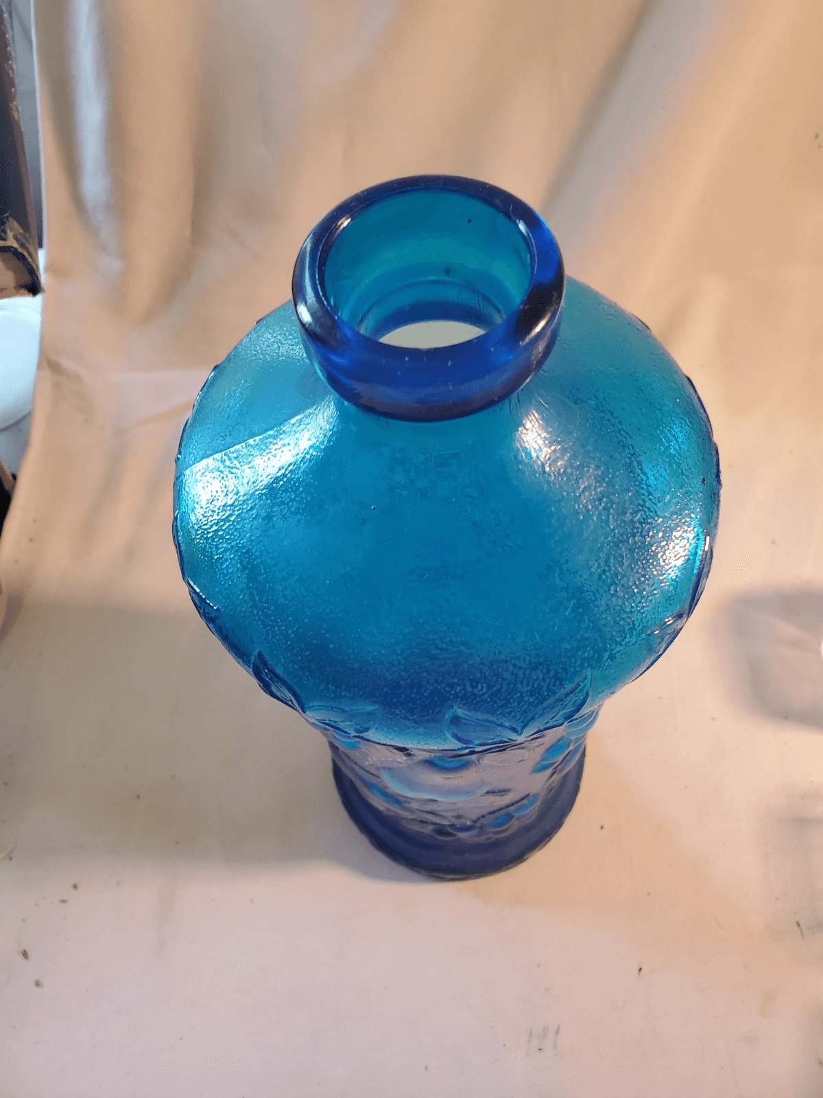 MCM Empoli Blue Glass Vase Bottle Grapes Pears Fruit Pattern Made in Italy 15" - Thumbnail 6