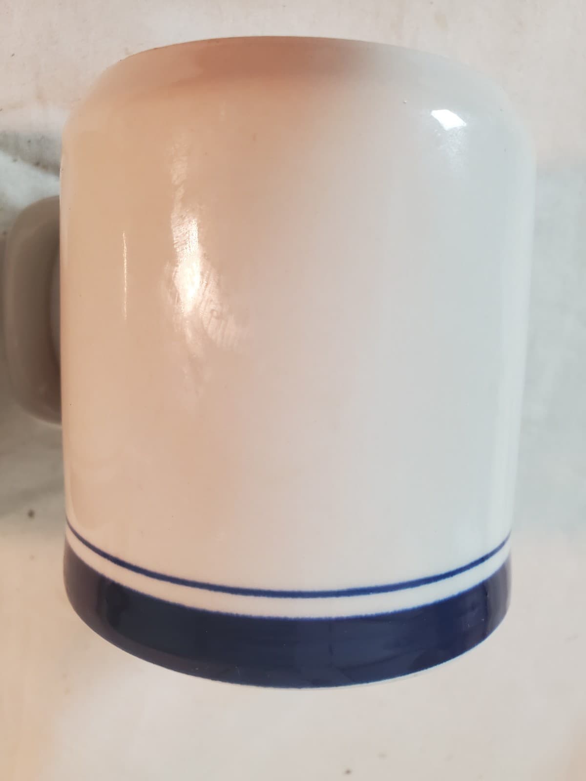 Set of 2 Vintage Gibson Housewares Flat Mug with D Handle Tan Blue Stripes - Thumbnail 5